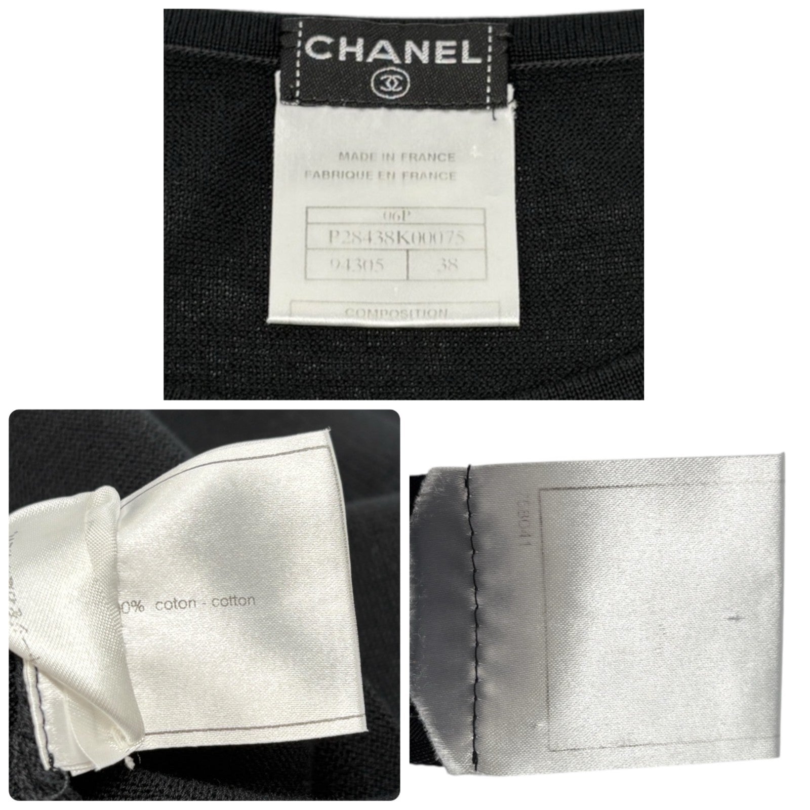 CHANEL Vintage 06P CC Logo Knit T-shirt Top #38 Black Cotton Short Sleeve