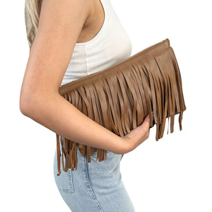 PRADA Vintage Logo Fringe Clutch Mini Bag Brown Gold Leather Zip Rank AB