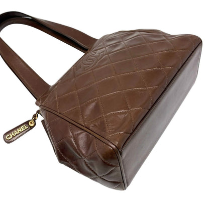 CHANEL Vintage CC Logo Quilted Shoulder Handbag Brown Gold Leather 902804
