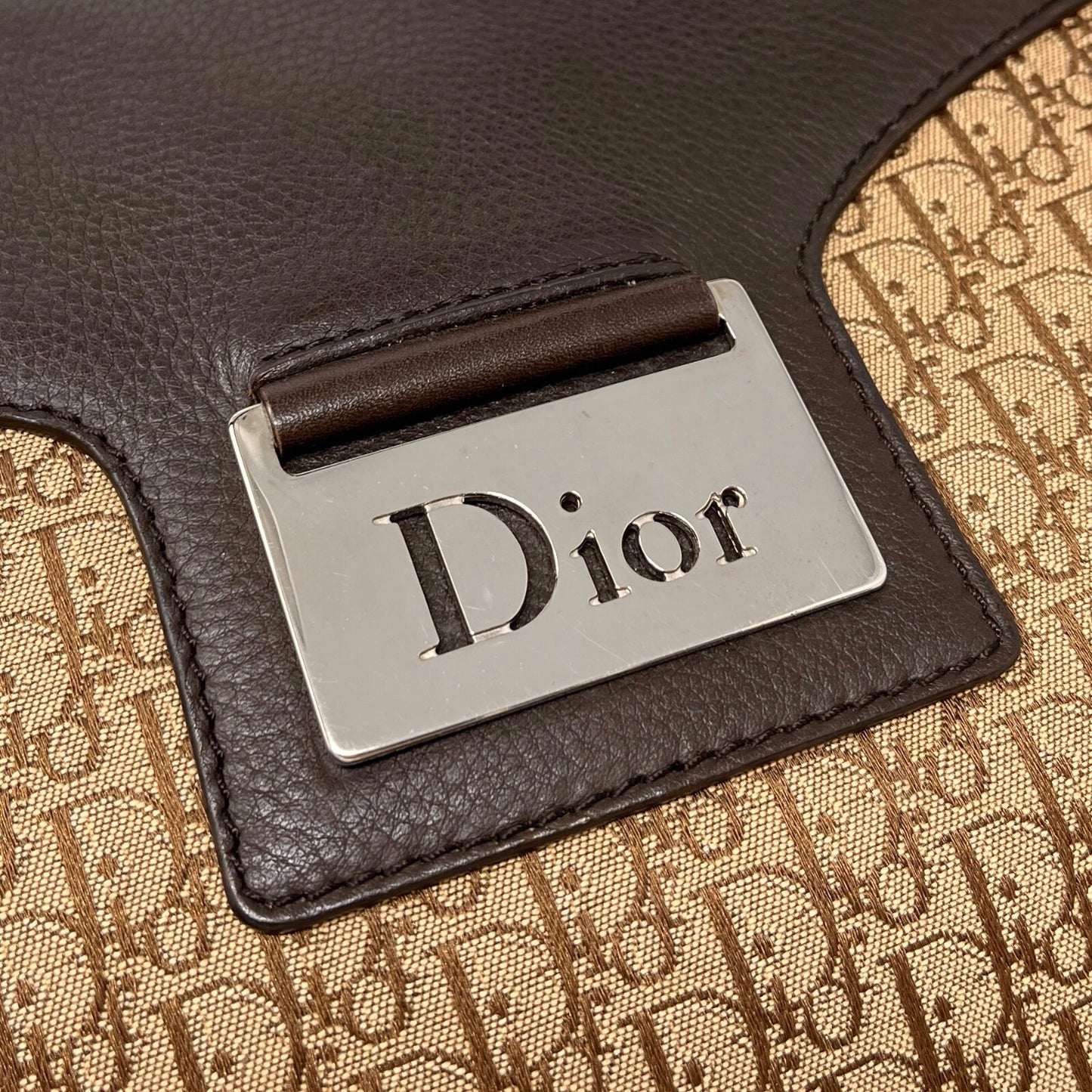 Christian Dior Vintage Trotter Monogram Crossbody Shoulder Bag Beige Canvas