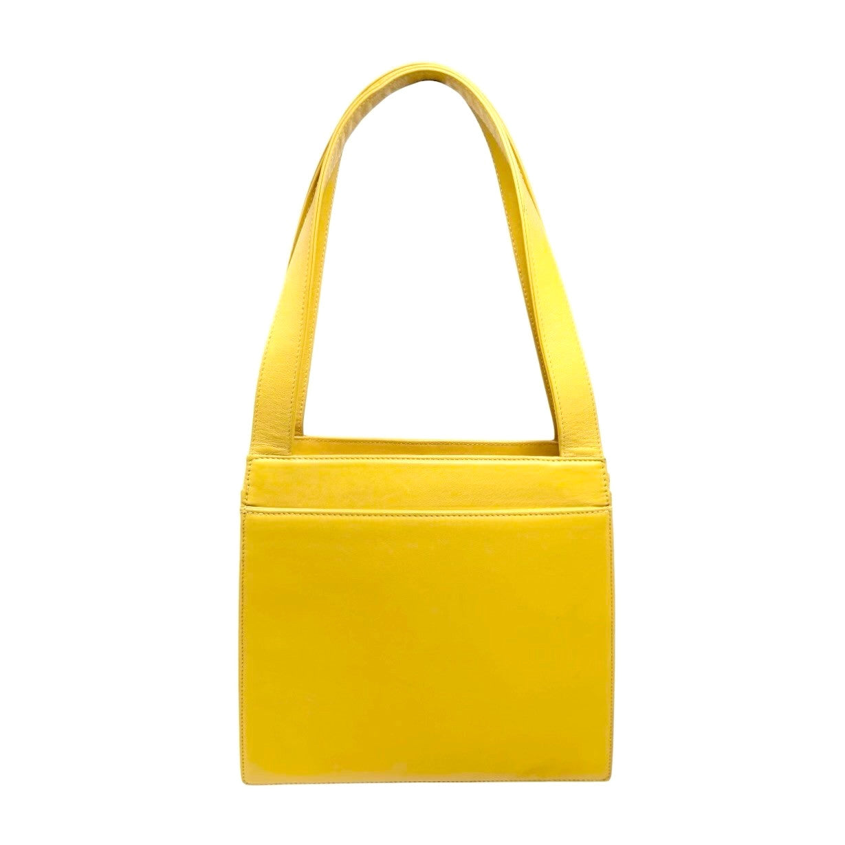 CHANEL Vintage Stitch CC Logo Tote Shoulder Bag Yellow Leather Zip 901884