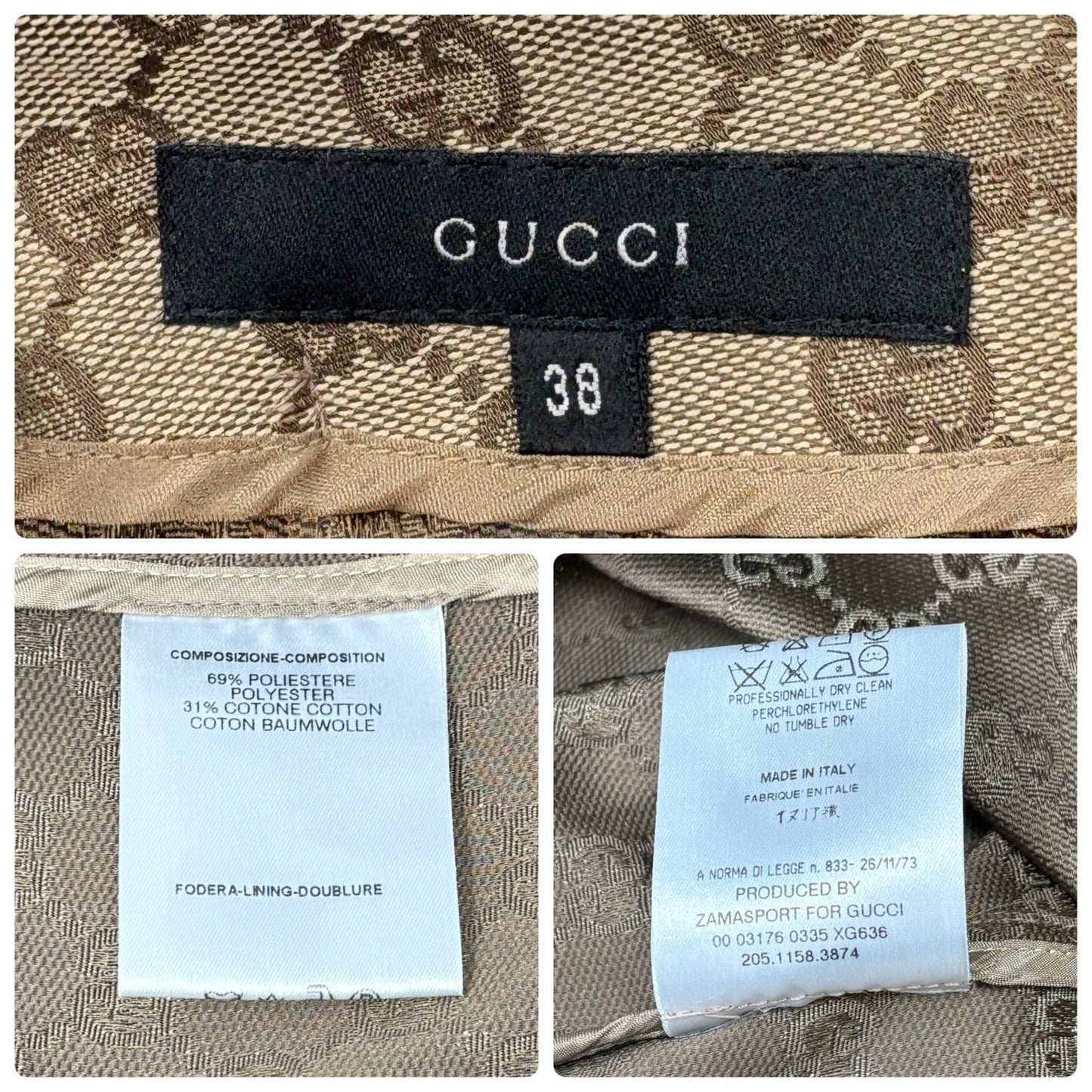 GUCCI Vintage GG Monogram Zip Knee Length Skirt #38 Beige Canvas Leather 902232