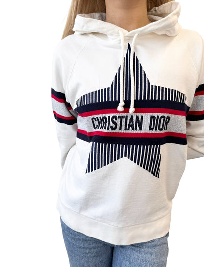 Christian Dior 21AW Big Star Logo Hoodie Sweatshirt Top #XS White Blue Red