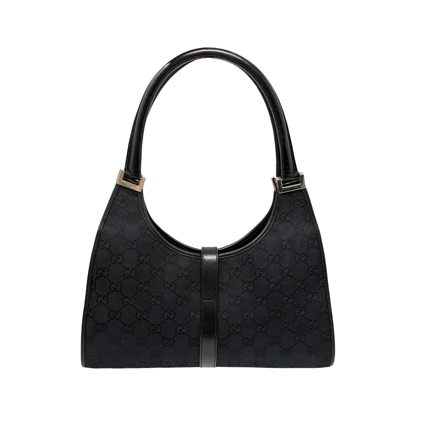 GUCCI Vintage GG Monogram Logo Jackie Shoulder Bag Black Silver Canvas 902258