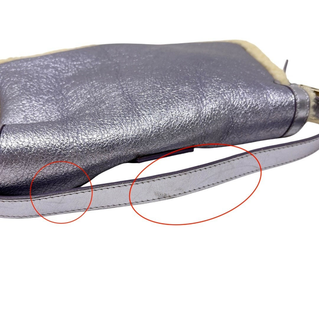 FENDI Vintage Mamma Baguette Metallic Shearling Shoulder Bag Purple 902830