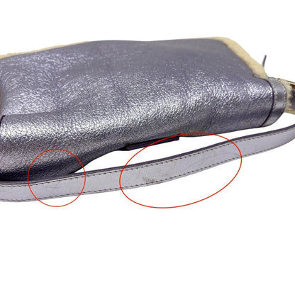 FENDI Vintage Mamma Baguette Metallic Shearling Shoulder Bag Purple 902830