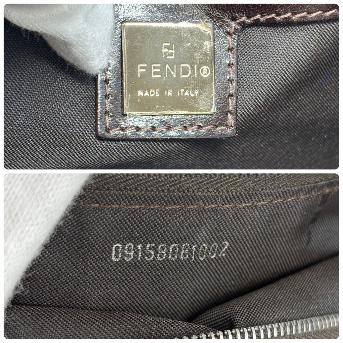 FENDI Vintage FF Logo Shoulder Bag Tote Bag Brown Silver Calf Hair Leather