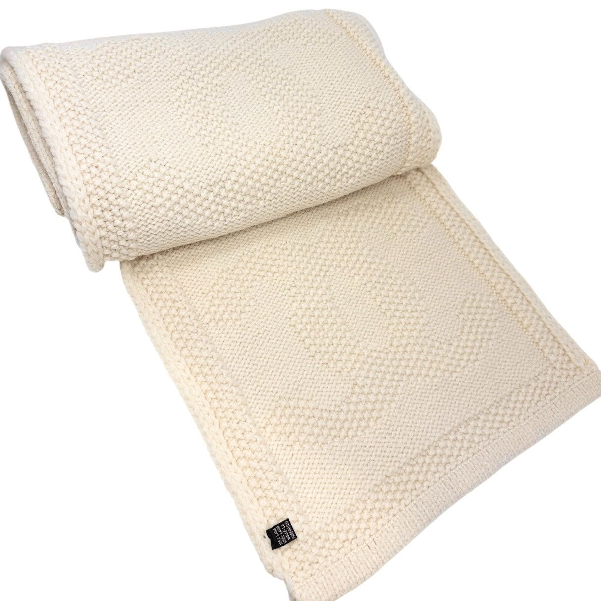 CHANEL Vintage CC Logo Knit Scarf Wrap Accessory Cream Wool Stitch