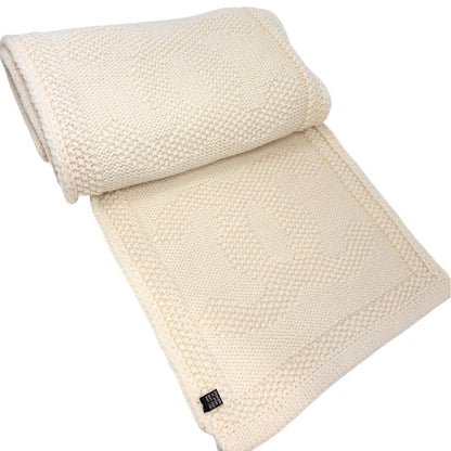 CHANEL Vintage CC Logo Knit Scarf Wrap Accessory Cream Wool Stitch