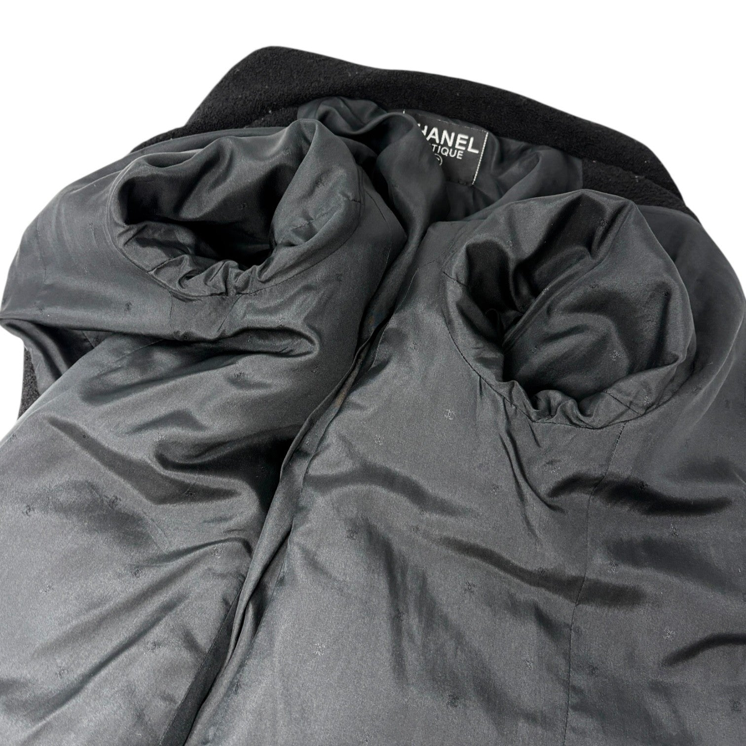 CHANEL Vintage CC Mark Logo Gold Button Jacket Black Wool Silk Pockets