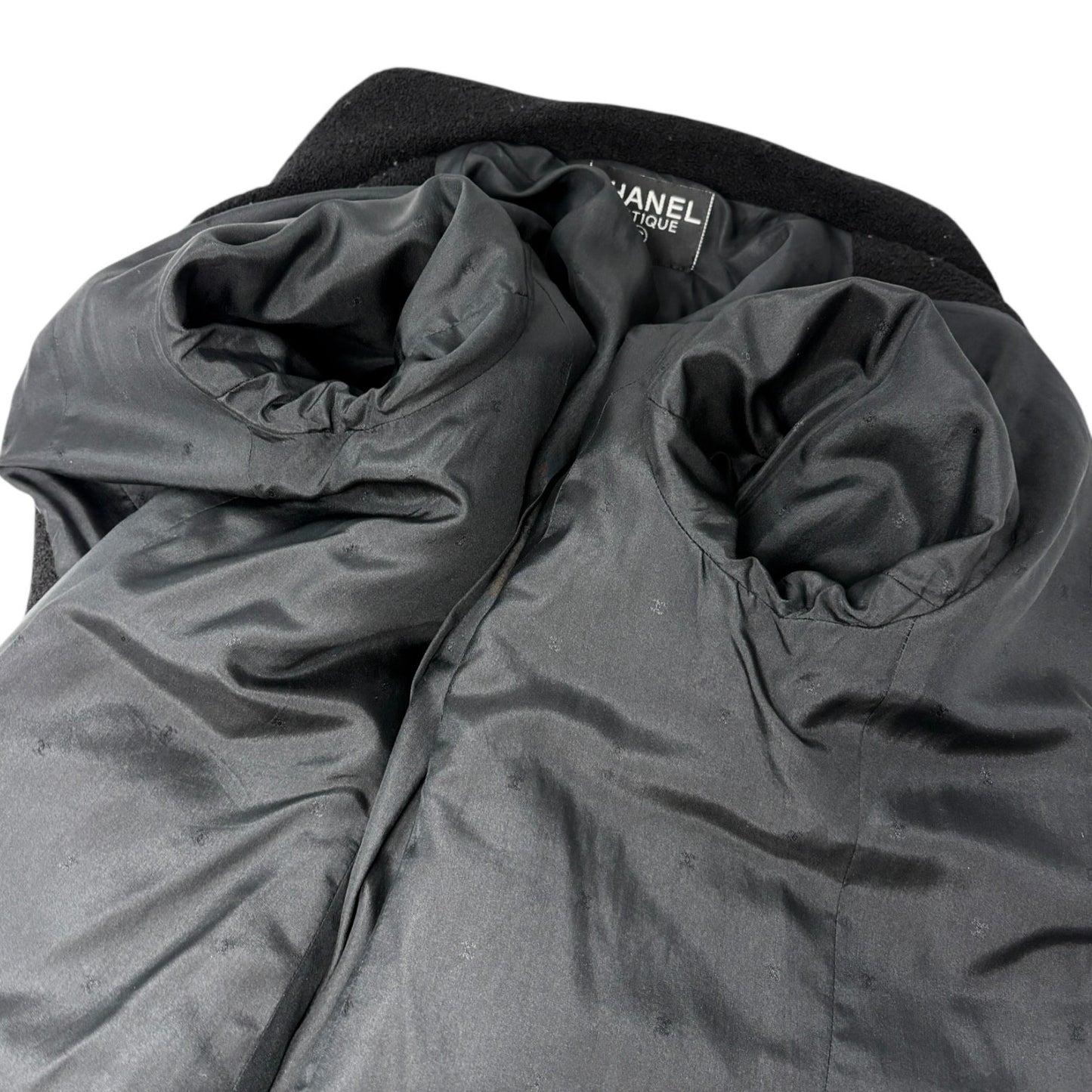 CHANEL Vintage CC Mark Logo Gold Button Jacket Black Wool Silk Pockets
