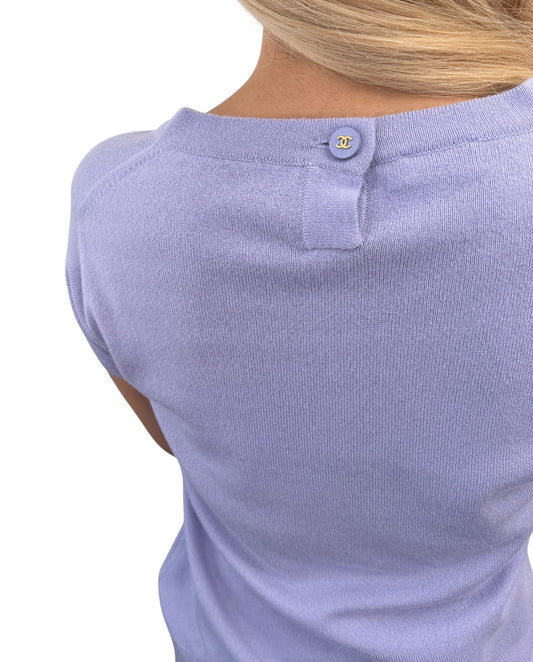 CHANEL Vintage CC Logo Button Cashmere Knit Top T-shirt Purple Blue