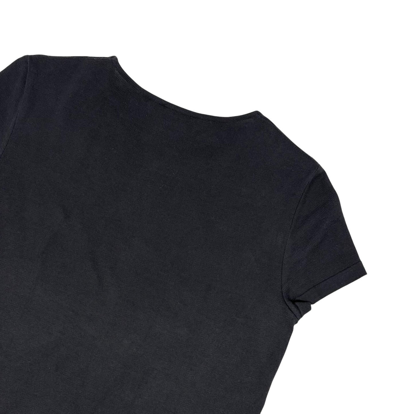 CHANEL Vintage 05C CC Logo Knit Top T-shirt #36 Black Cotton 902017