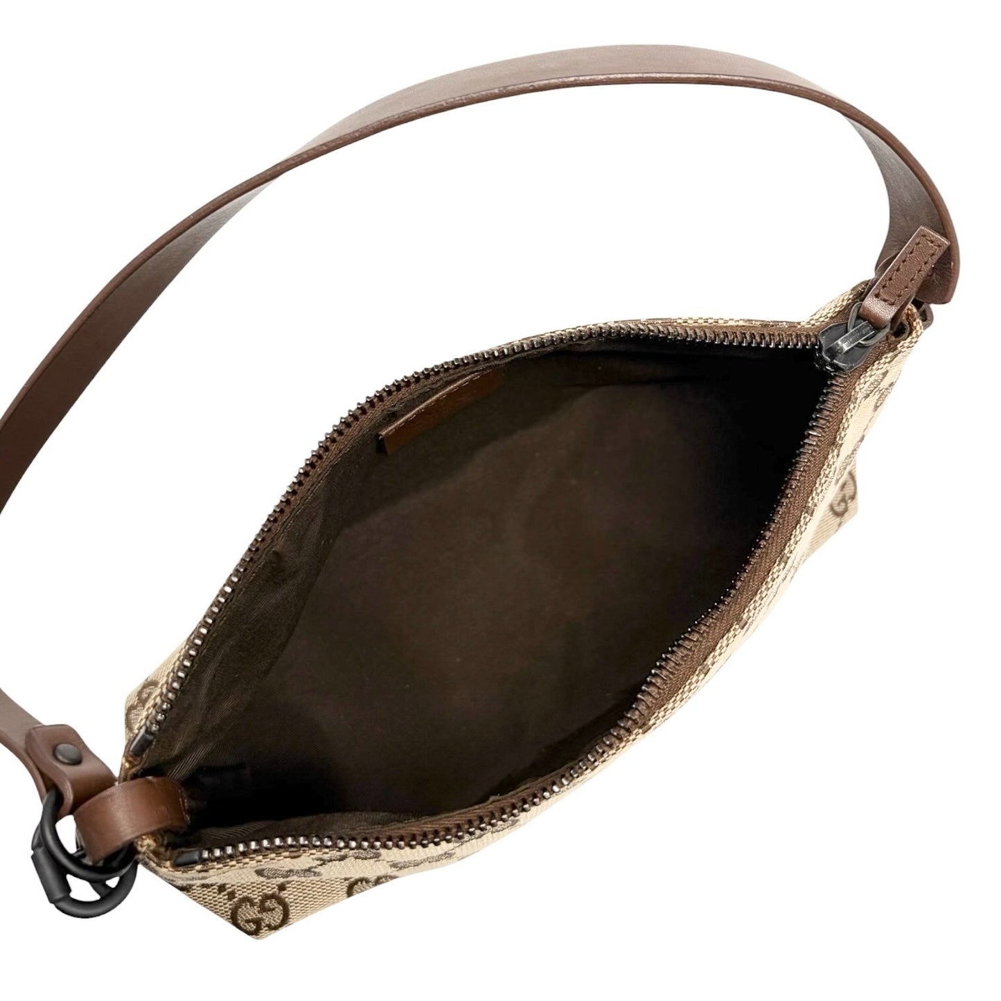 GUCCI Vintage GG Monogram Shoulder Bag Pochette Beige Brown Leather 902034