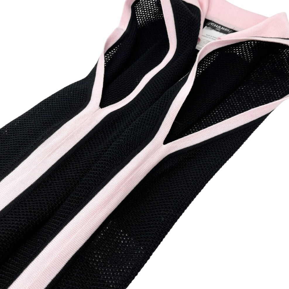 CHANEL Vintage 03P CC Logo Mesh Knit Tank Top #38 Black Pink Cotton Rank AB+