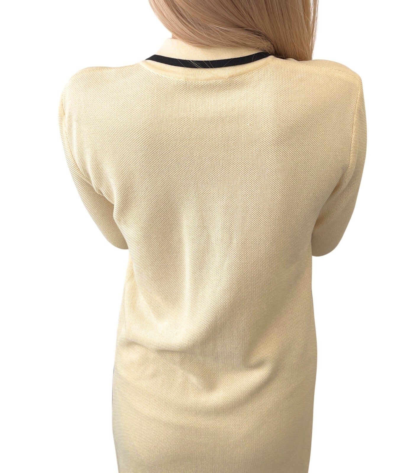 CHANEL Vintage CC Logo Polo Bicolor Dress One-piece Cream Black Cotton Button