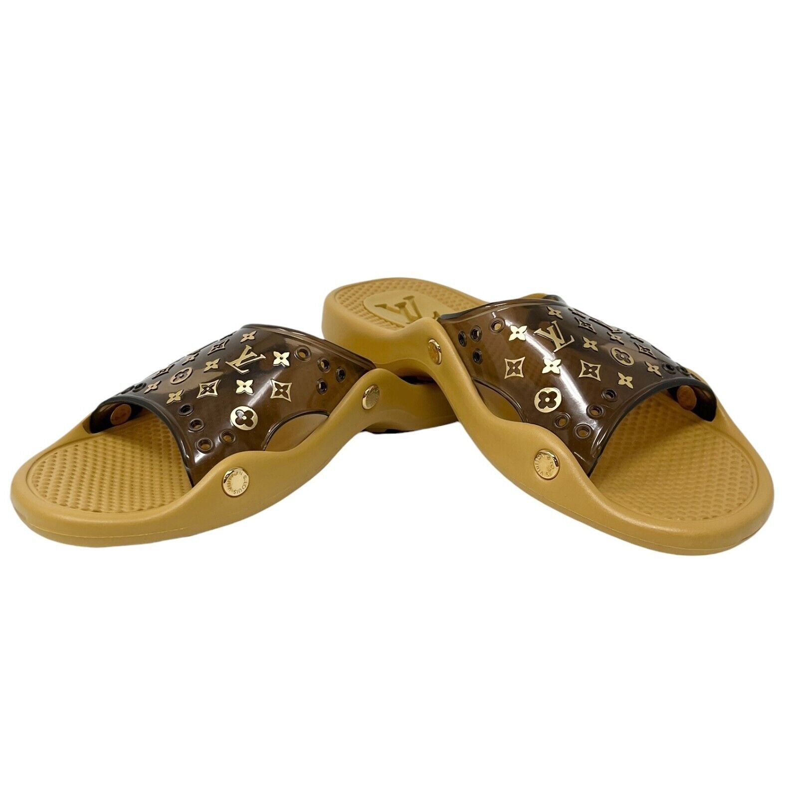 LOUIS VUITTON Vintage Monogram Logo Slide Sandals #38 US 8 Brown Rubber RankAB