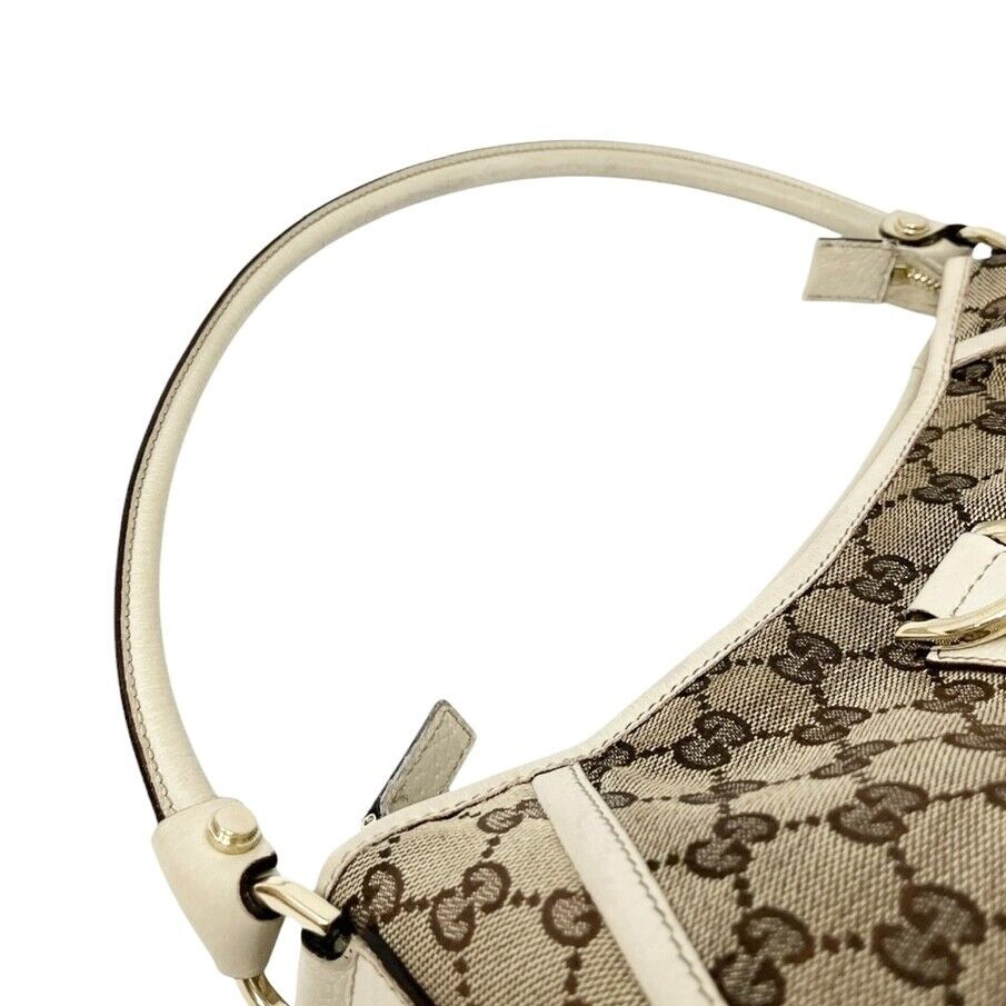 GUCCI Vintage GG Monogram Logo Shoulder Bag Zip Beige Silver Canvas Pochette