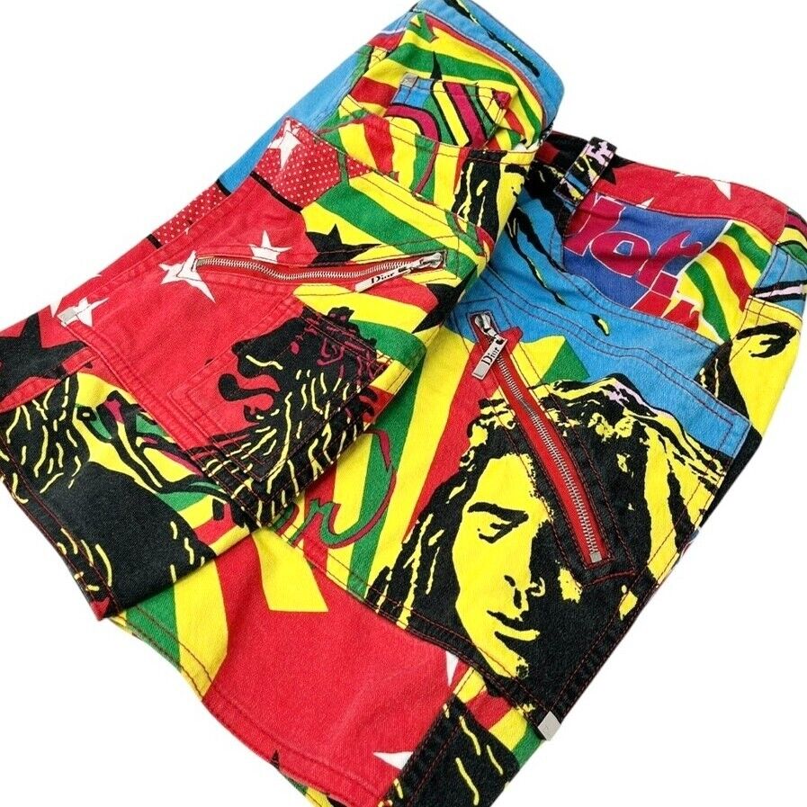 Christian Dior Vintage 2004 Rasta Mania Mini Skirt #34 Cotton Multicolor Zip