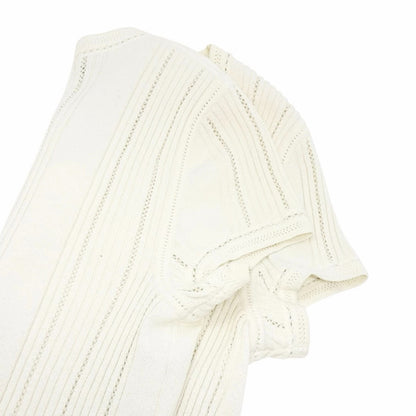 CHANEL Vintage 03P CC Logo Stripe Knit Rib T-shirt Top #42 White Cotton 902038