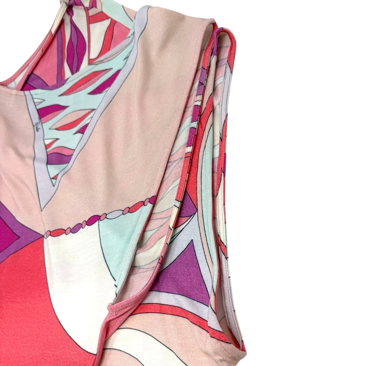 EMILIO PUCCI Vintage Multicolor Abstract Print Asymmetric Midi Dress #34 Pink
