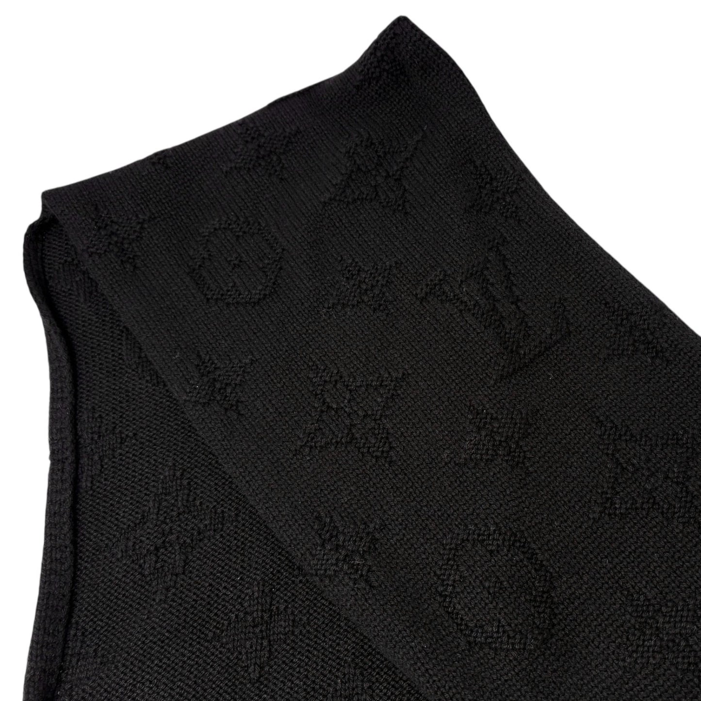 LOUIS VUITTON Vintage Monogram Escharpe Fur Scarf Shawl Black Cashmere Logo
