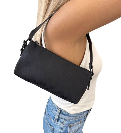 GUCCI Vintage GG Monogram Logo Canvas Mini Shoulder Bag Pochette Black 902035