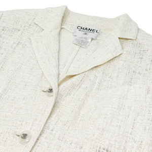 CHANEL Vintage 98P CC Logo Button Jacket #38 Cream Silver Cotton Rank AB