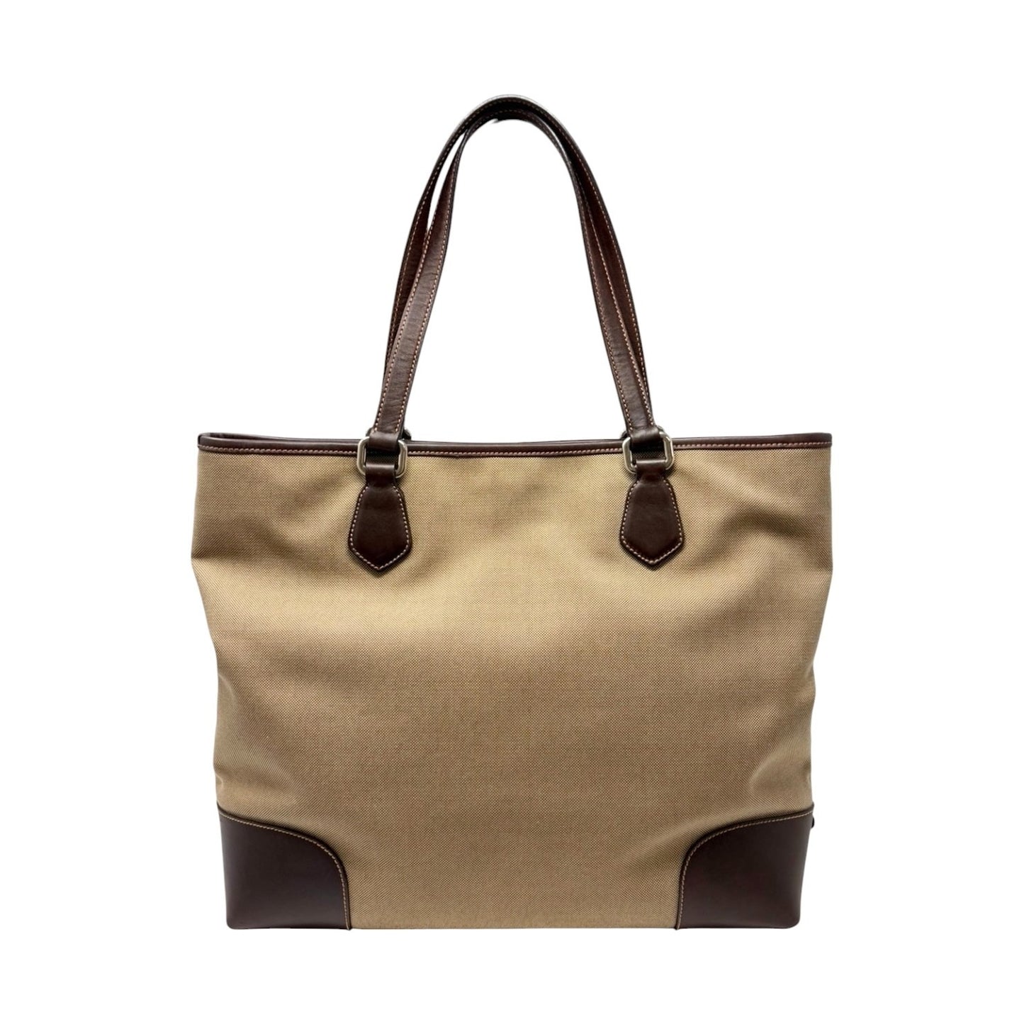 PRADA Vintage Jacquard Logo Tote Bag Brown Silver Canvas Leather 902047