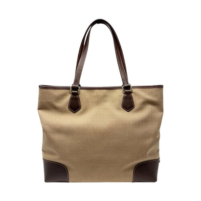 PRADA Vintage Jacquard Logo Tote Bag Brown Silver Canvas Leather 902047