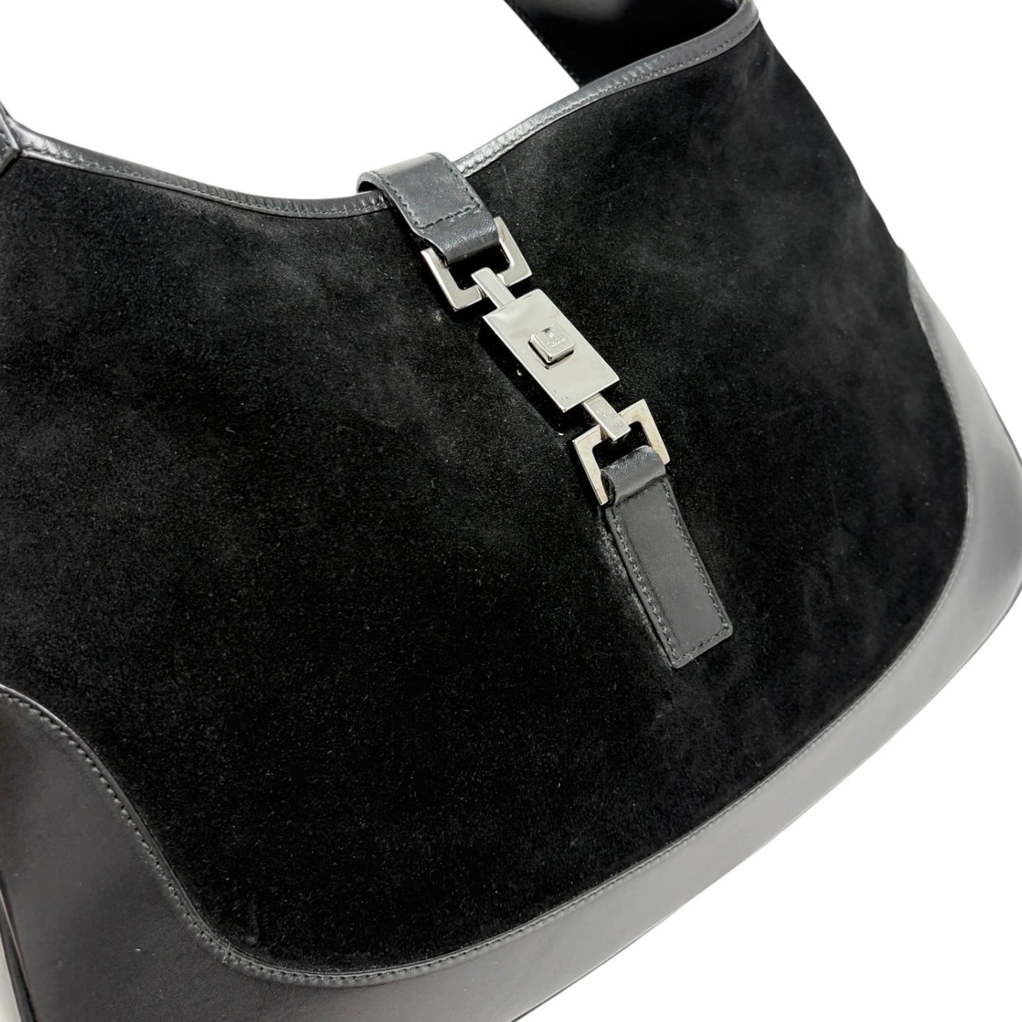 GUCCI Vintage Logo Jackie Suede Shoulder Bag Black Silver Leather 902398