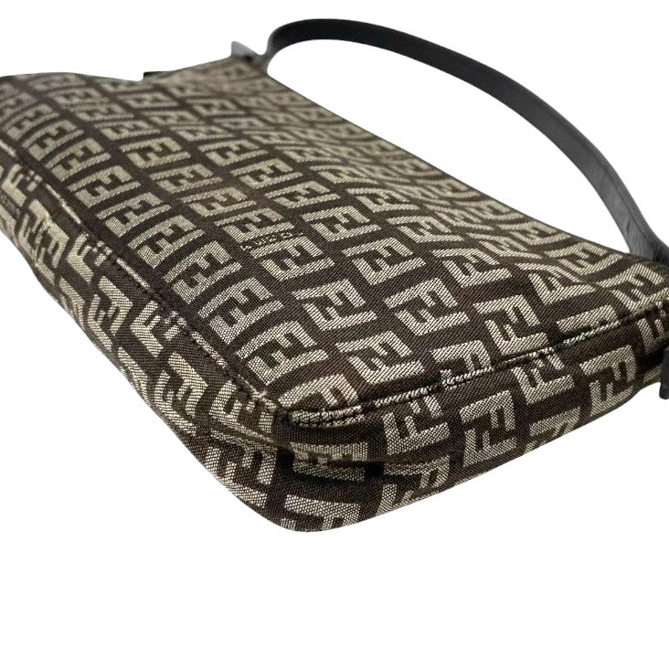 FENDI Vintage Logo Zucchino Shoulder Bag Pochette Brown Canvas Pocket 902351