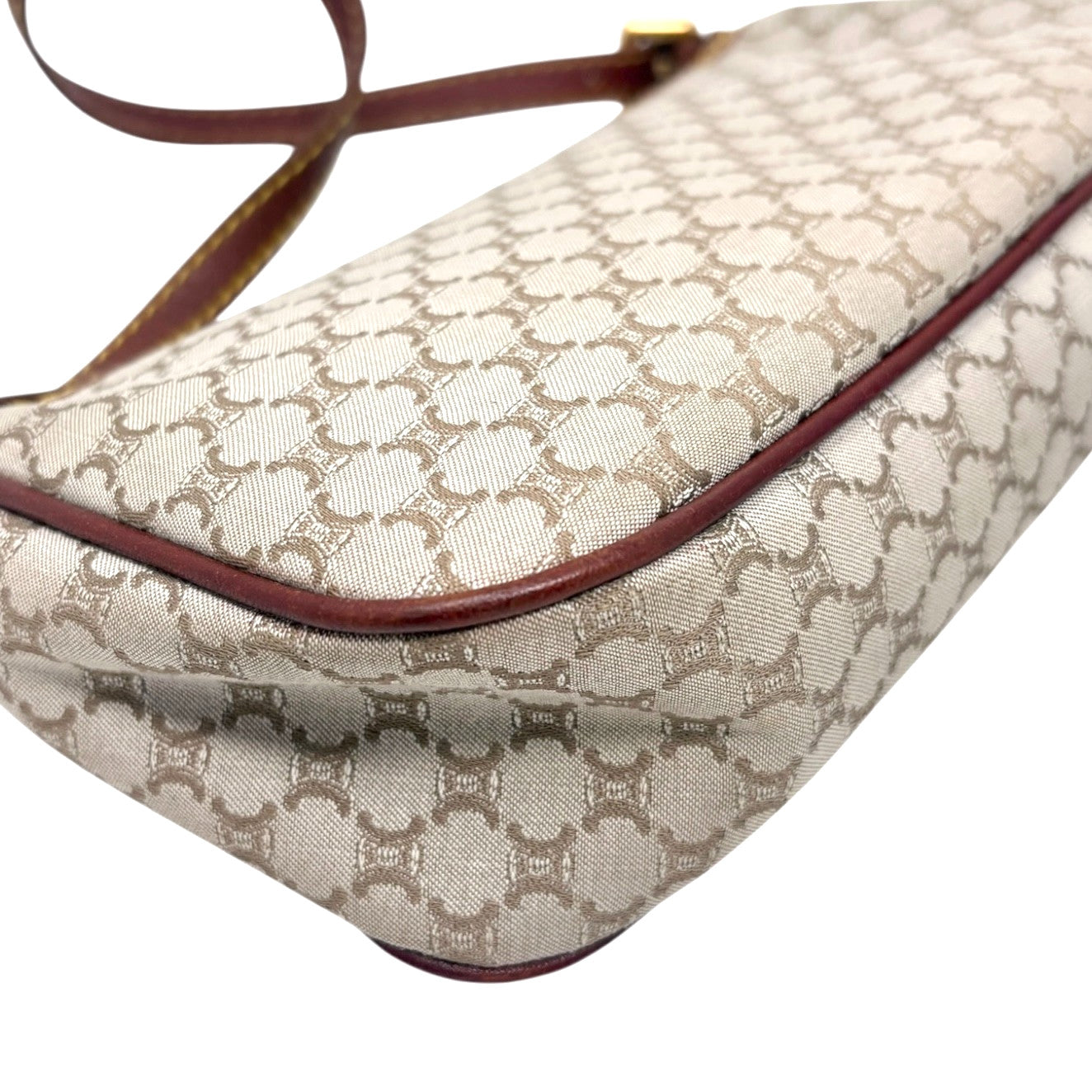 CELINE Vintage Macadam Monogram Canvas Shoulder Bag Pochette Brown Gray