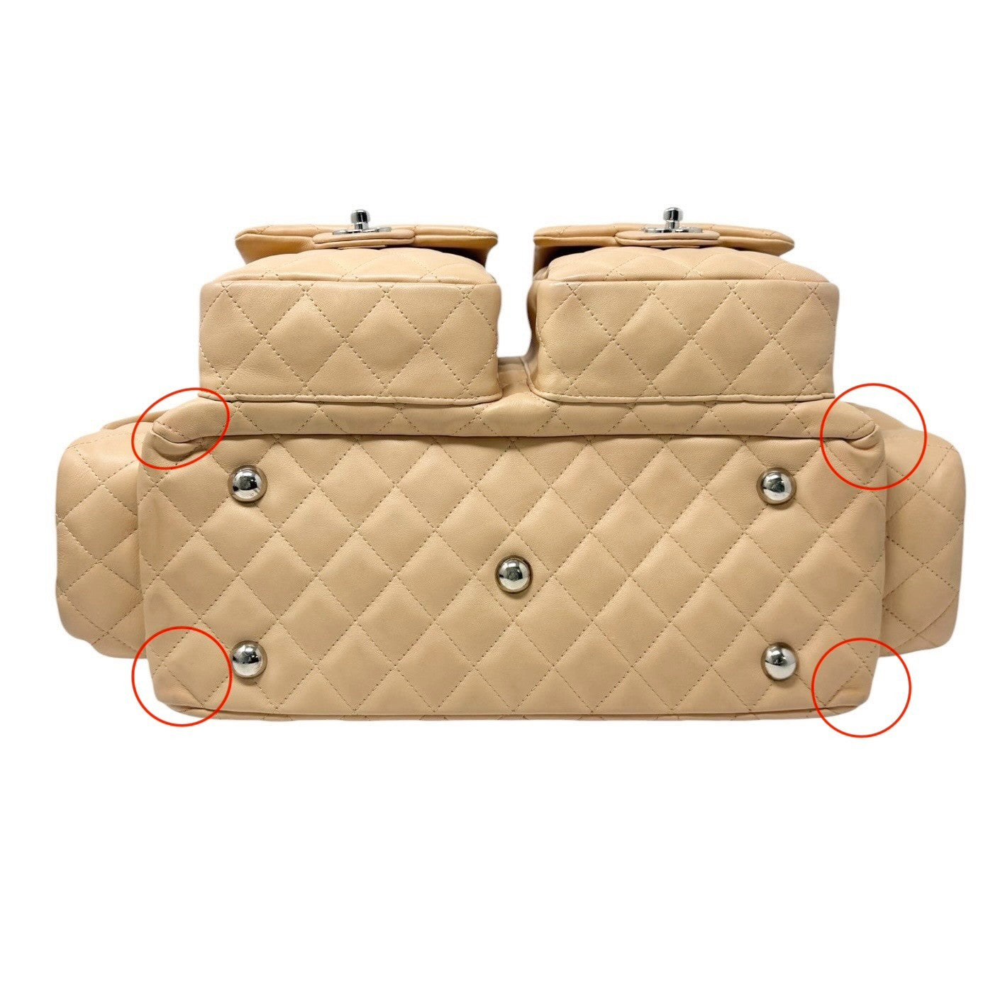 CHANEL Vintage Cambon Line CC Logo Quilted Shoulder Bag Beige Black Leather