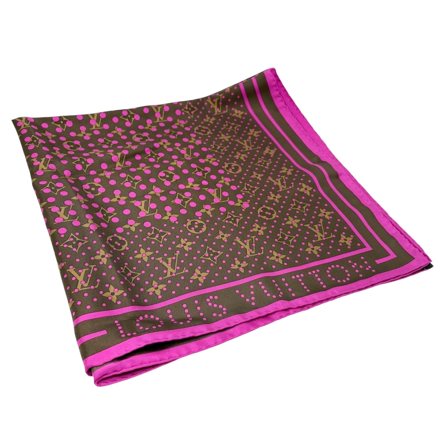 LOUIS VUITTON Vintage LV Monogram Perfo Scarf Wrap Shawl Brown Pink Dot Silk