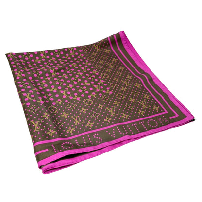 LOUIS VUITTON Vintage LV Monogram Perfo Scarf Wrap Shawl Brown Pink Dot Silk