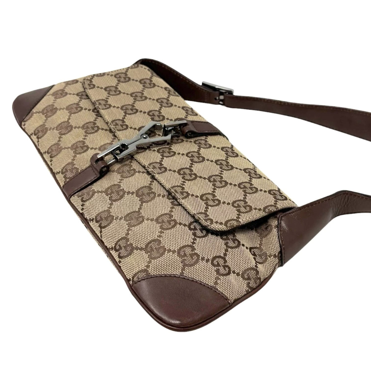 GUCCI Vintage GG Monogram Jackie Shoulder Bag Beige Canvas Leather 902329