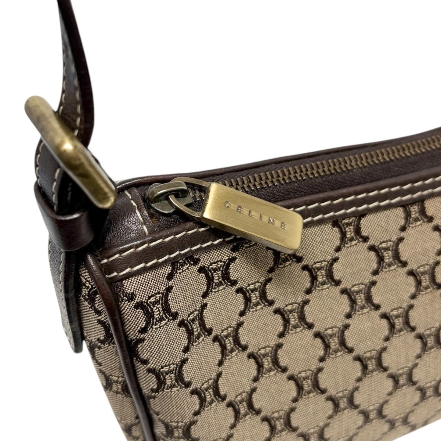 CELINE Vintage Macadam Monogram Shoulder Mini Bag Pochette Brown Canvas Leather