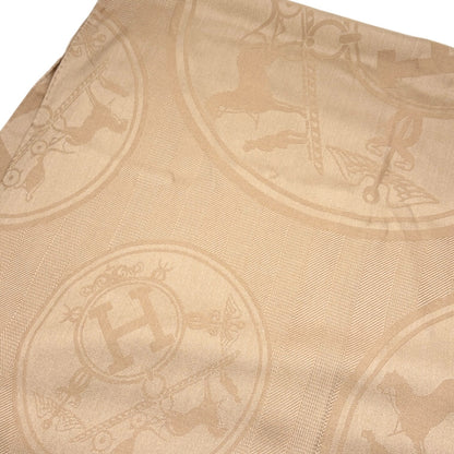 HERMES Vintage H Logo Cashmere New Libris Shawl Scarf Wrap Beige Silk 902845