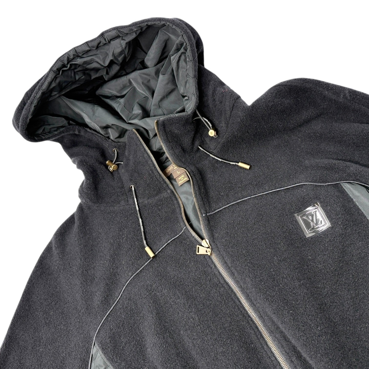 LOUIS VUITTON Vintage LV Logo Full Zip Up Hoodie Jacket #L Black Polyester