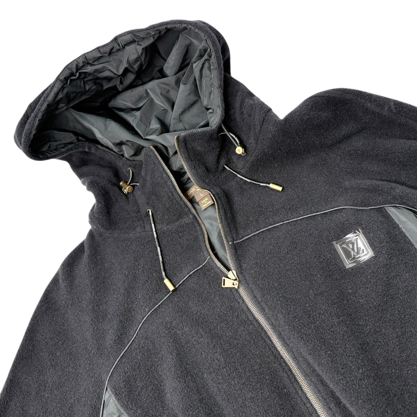 LOUIS VUITTON Vintage LV Logo Full Zip Up Hoodie Jacket #L Black Polyester