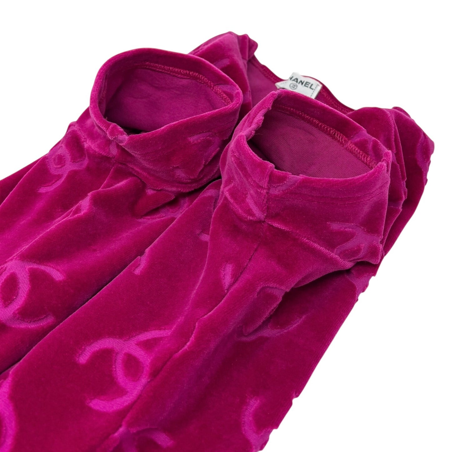 CHANEL Vintage 1996 CC Logo Velour T-shirt #40 Short Sleeve Top Pink Red
