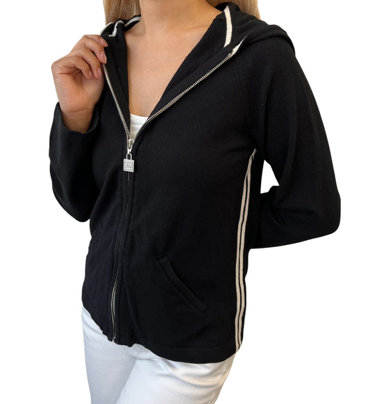 CHANEL Sport Vintage 04A CC Logo Jacket Top Hoodie #40 Black White Wool Zip