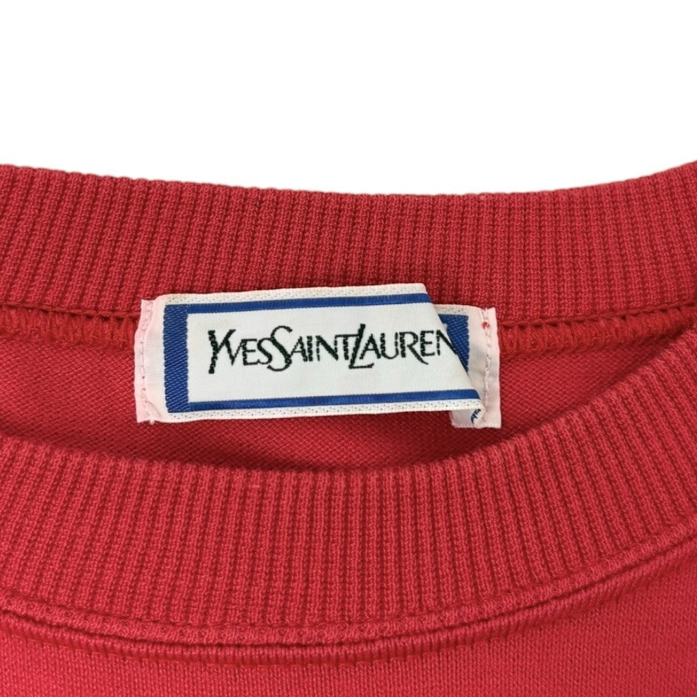 Yves Saint Laurent Vintage Logo Short Sleeve Sweatshirt Top Red 902215