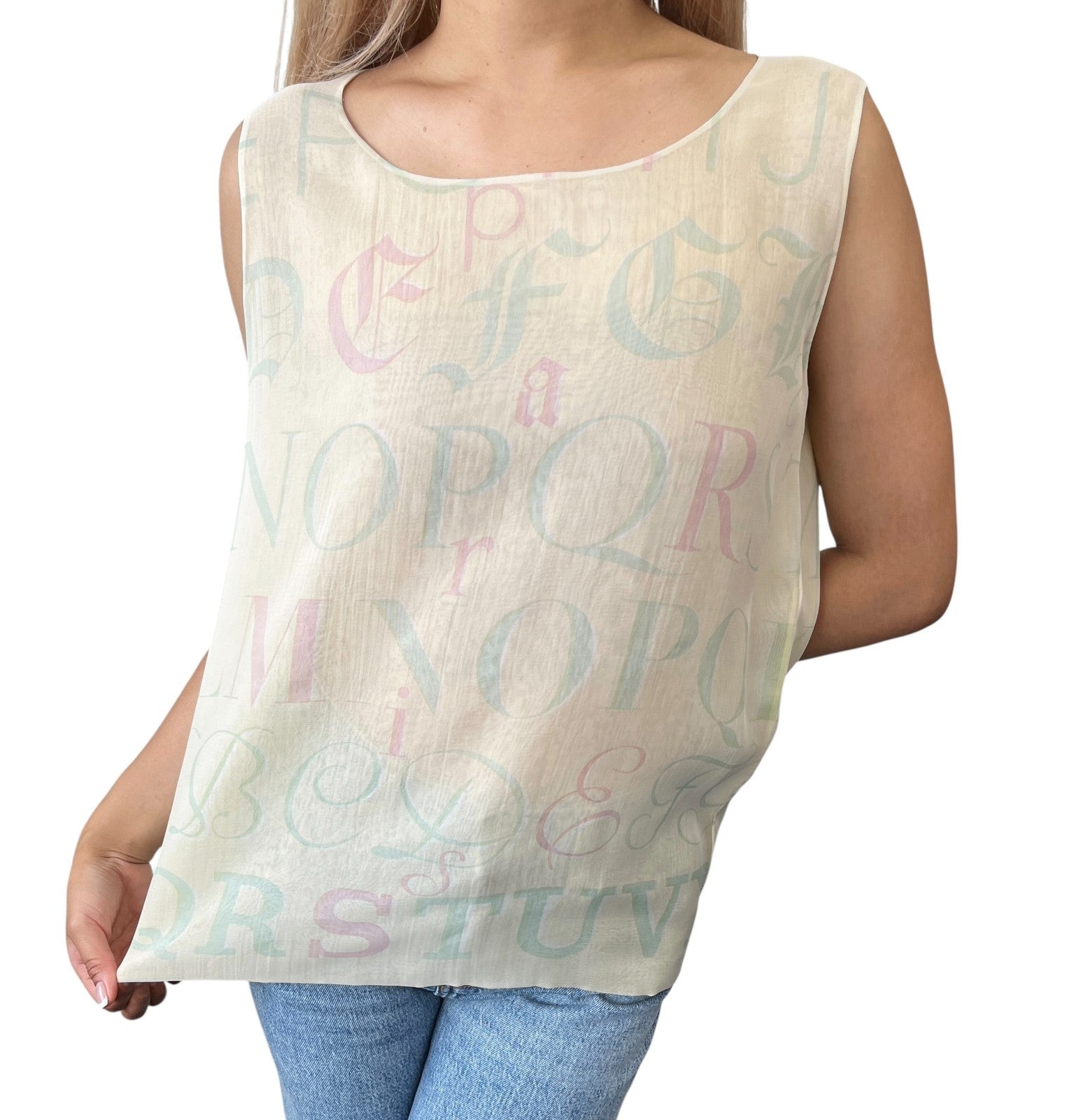 HERMES Vintage Logo Ensemble Set Shirt Sleeveless See-though #38 Yellow Silk