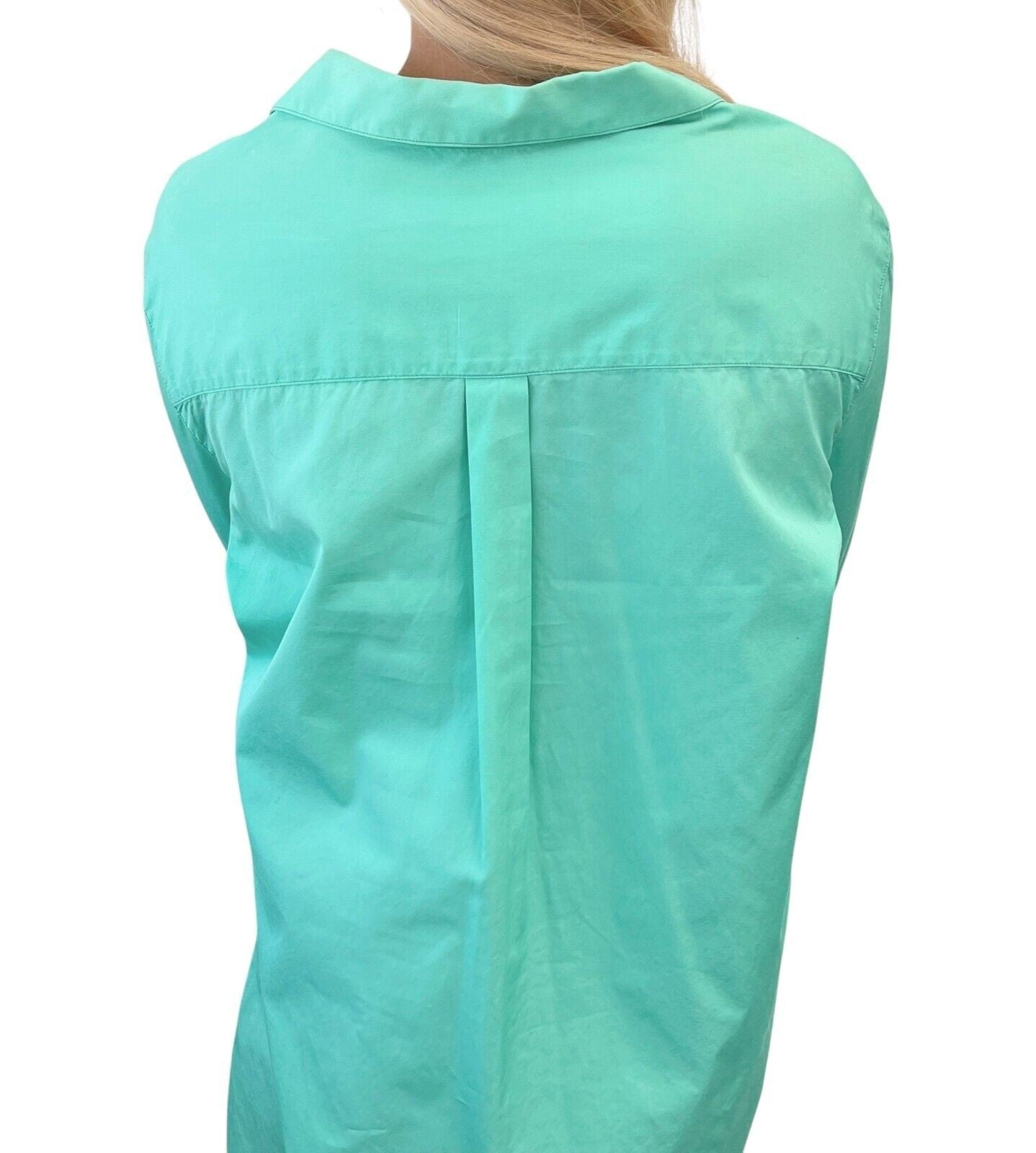 CHANEL Vintage P04883 CC Logo Shirt Top #44 Button Up Light Green Gold Cotton