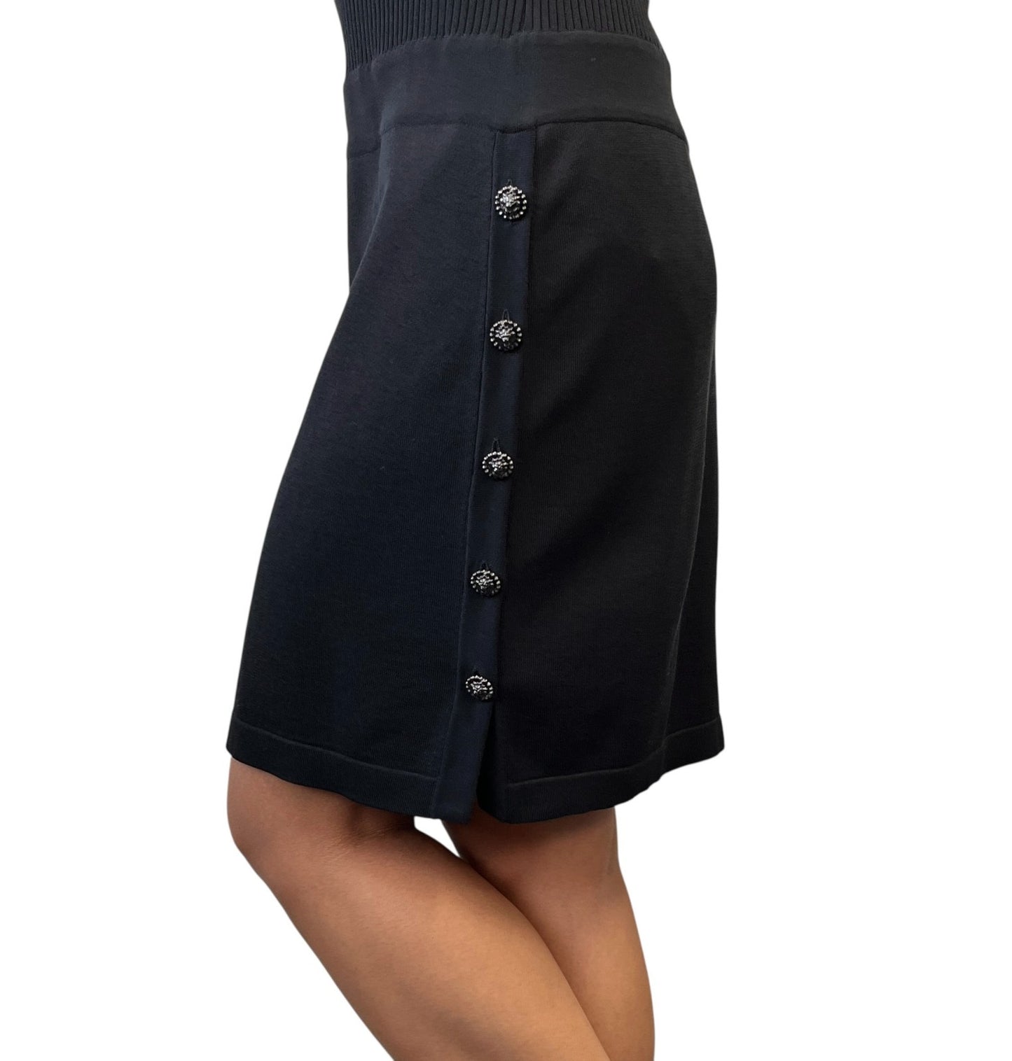 CHANEL Vintage P37829 CC Button Rib Knit Dress One-piece Black #38 Sheer 902018