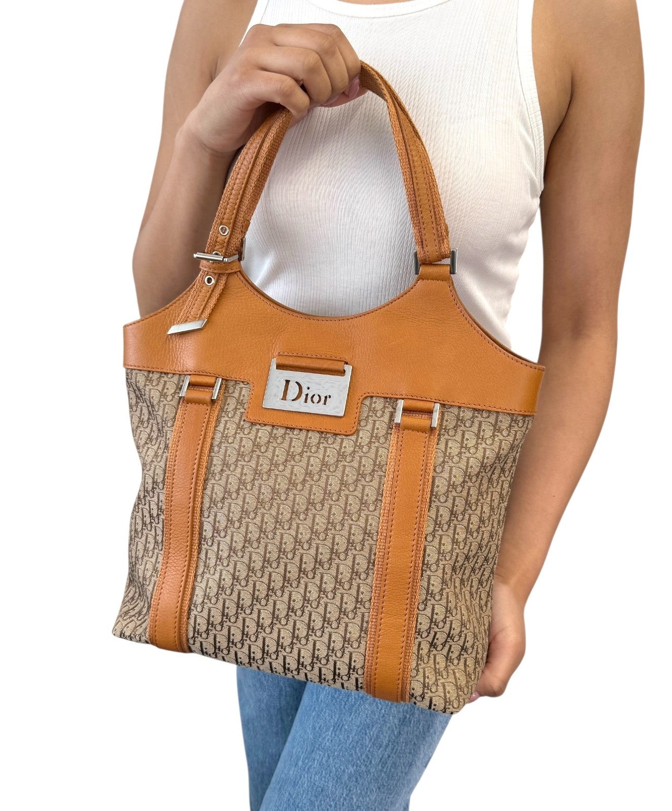 Christian Dior Vintage 2005 Trotter Monogram Street Chic Logo Tote Bag Canvas