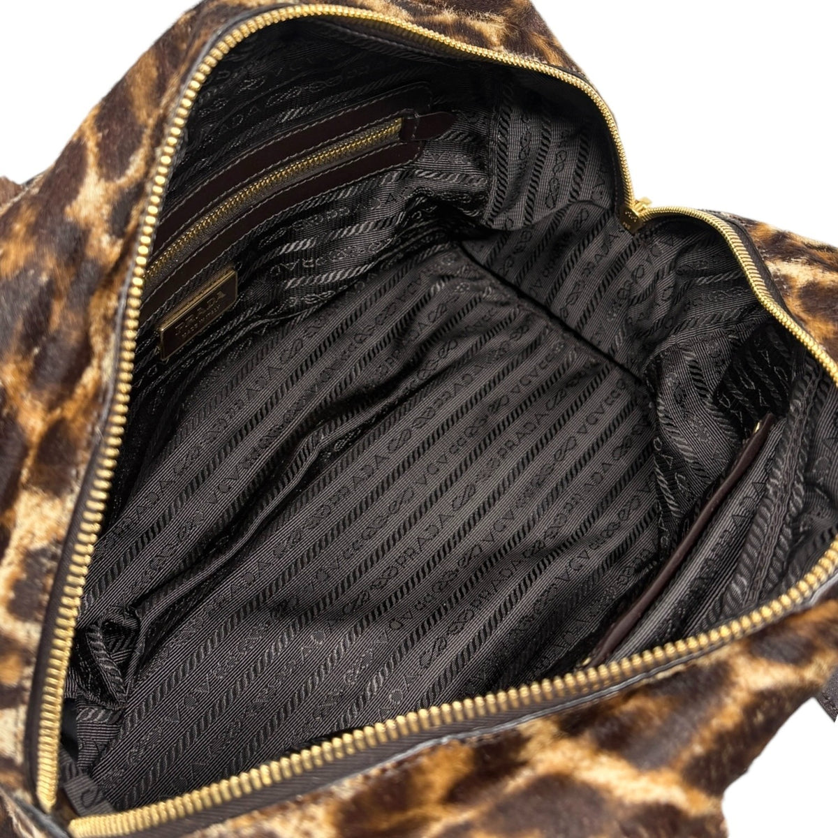 PRADA Vintage Leopard Pony Calf Hair Shoulder Top Handle Bag Cream Brown 902393