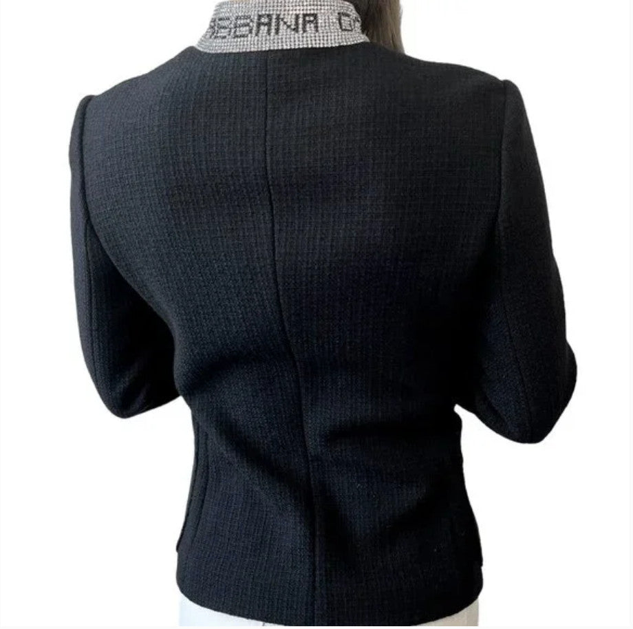 DOLCE&GABBANA Vintage Logo Rhinestone Jacket Top #38 Black Silver Wool